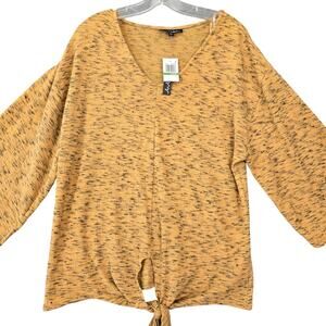 A+A Collection Brown Stone Knit Shirt NEW Stretch Knit 3/4 Sleeve V-Neck Women L